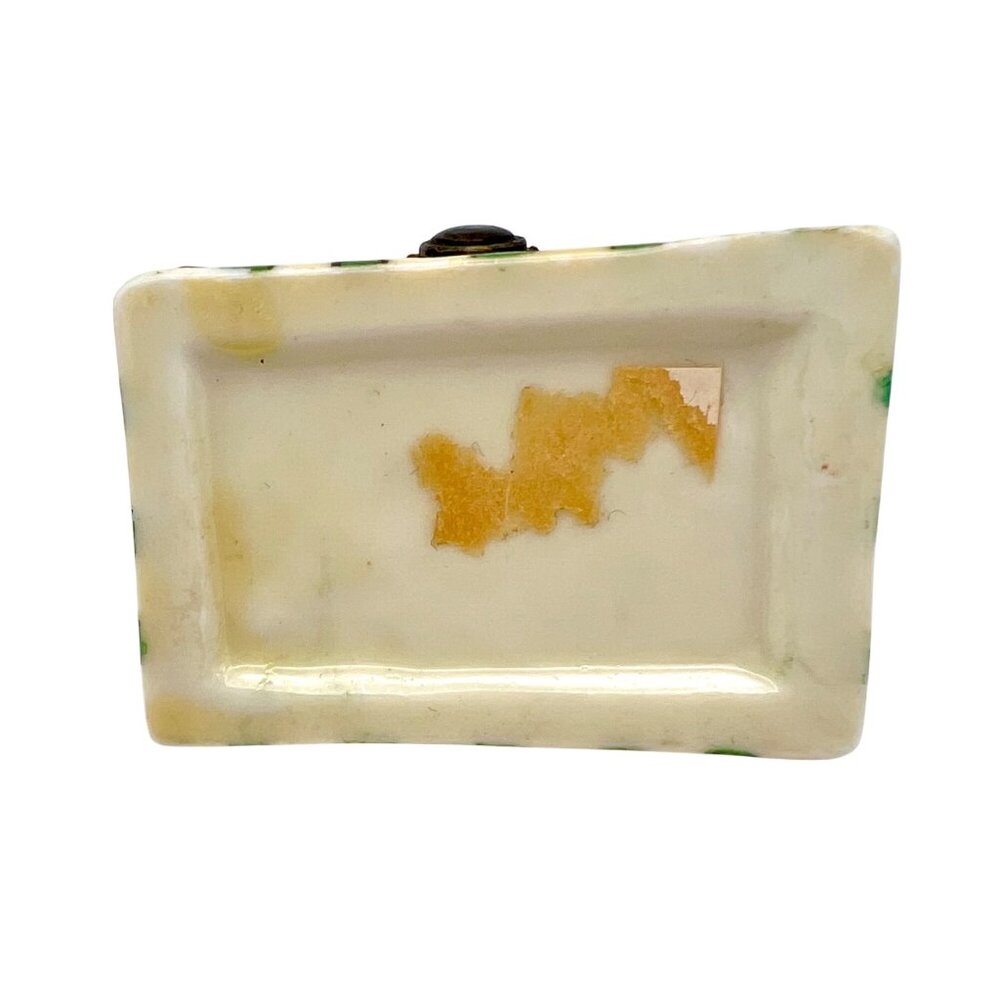 Hand-Painted Ceramic Trinket Box Yellow Floral Lid & Green Striped Dotted Base - Picture 8 of 8